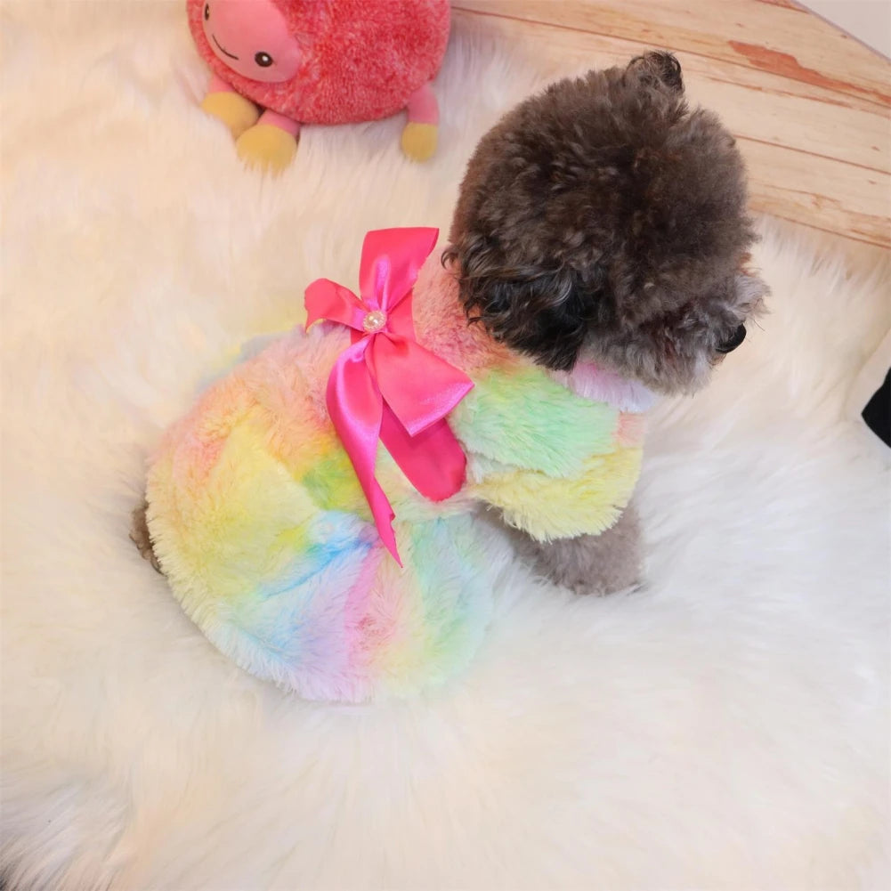 Fluffy Pink Bowknot Dress For Small Dogs