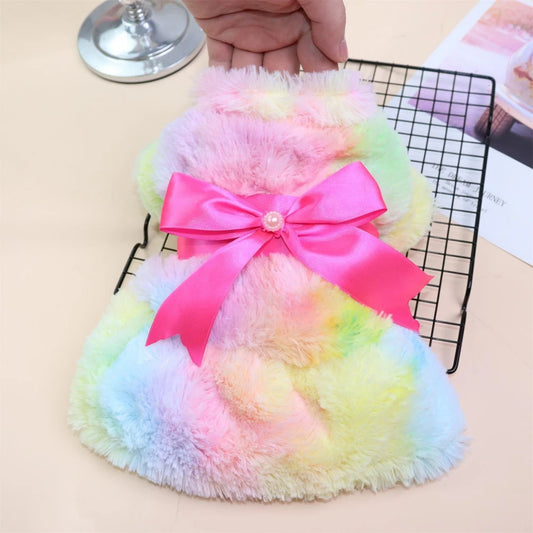 Fluffy Pink Bowknot Dress For Small Dogs