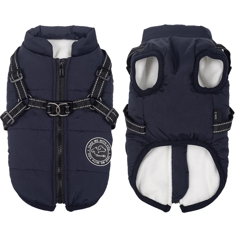 Winter Warm Waterproof Dog Jacket With Harness