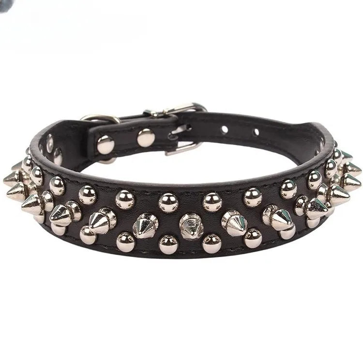 Adjustable Leather Spiked Neck Collar - Small Pets