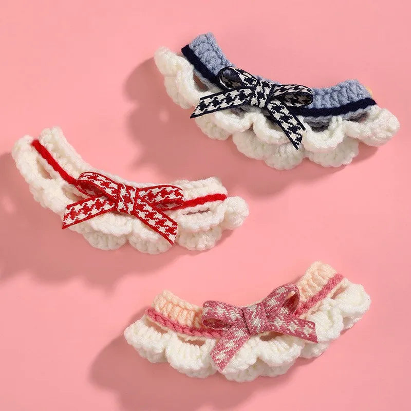 Bow-Knot Hand-Knitted Adjustable Collar For Pets