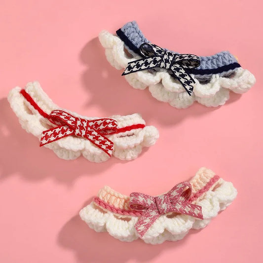 Bow-Knot Hand-Knitted Adjustable Collar For Pets