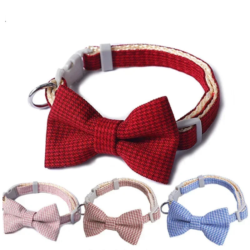 Adjustable Bow Plaid Collar For Small Pets