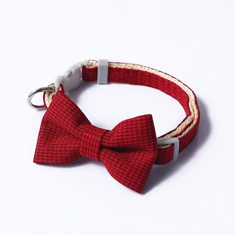 Adjustable Bow Plaid Collar For Small Pets