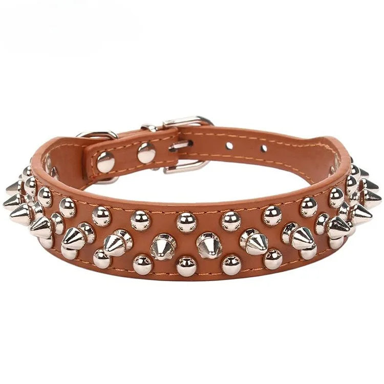 Adjustable Leather Spiked Neck Collar - Small Pets