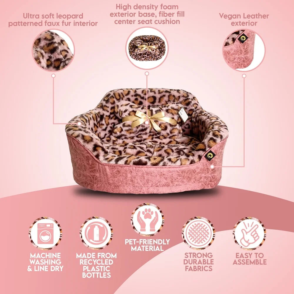 Cozy Leopard Print Bed, Cushion, Matching Pillow
